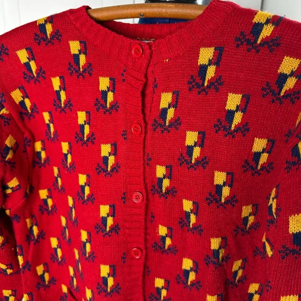 Vintage Women's Hasting & Smith Petites Red Heraldic Button Up Cardigan Size MED